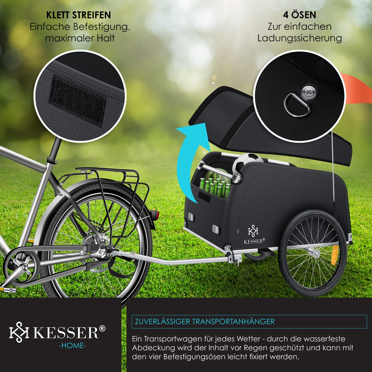 KESSER® Fietskar - Fietsaanhanger - Zwart / Antraciet •