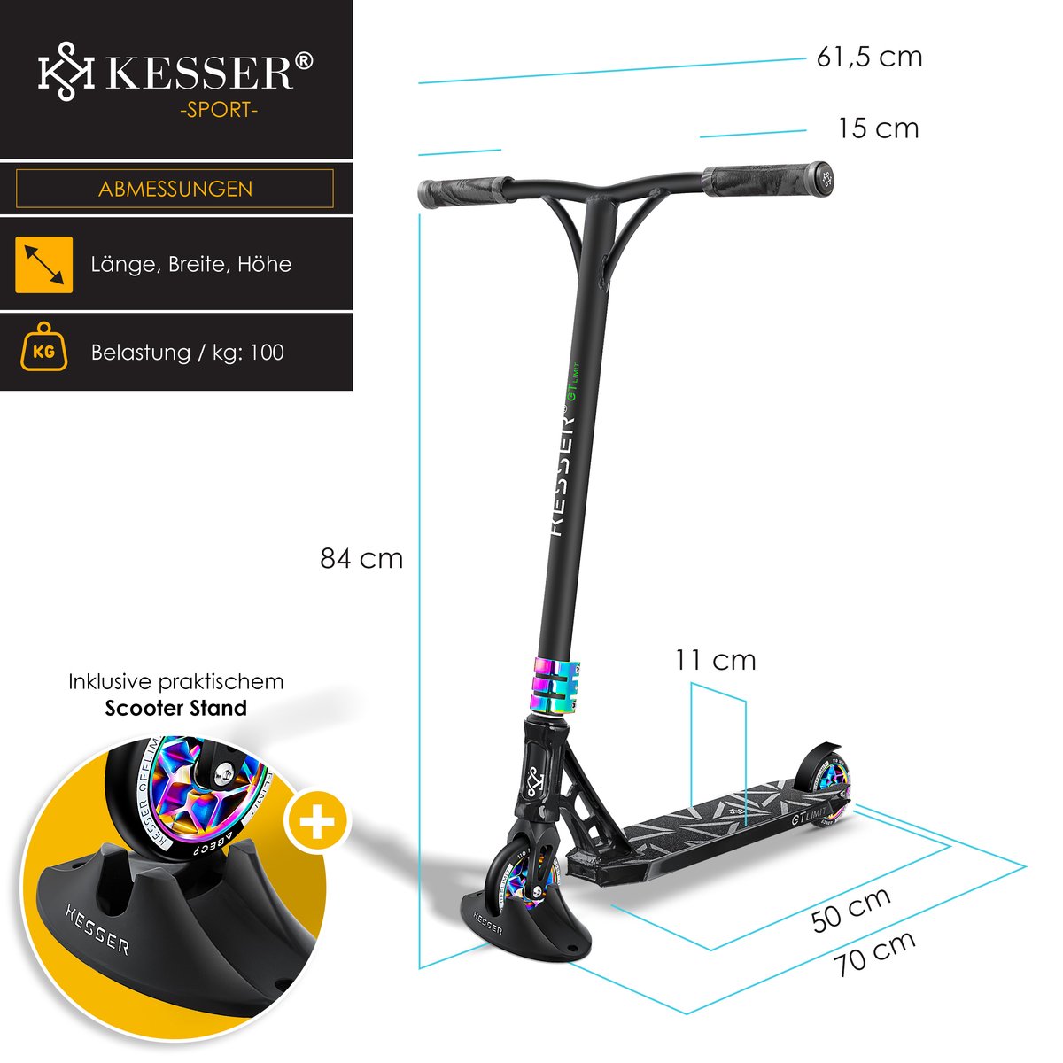 KESSER® Stuntstep voor Volwassenen en Kinderen - Kinderstep - Zwart