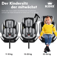 KIDIZ® Autostoeltje - 5-punts veiligheidsgordel - Grijs