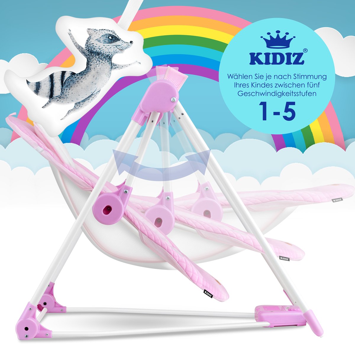 Wipstoel - Babyschommel - Baby Swing -  max 9kg - Roze - KIDIZ®