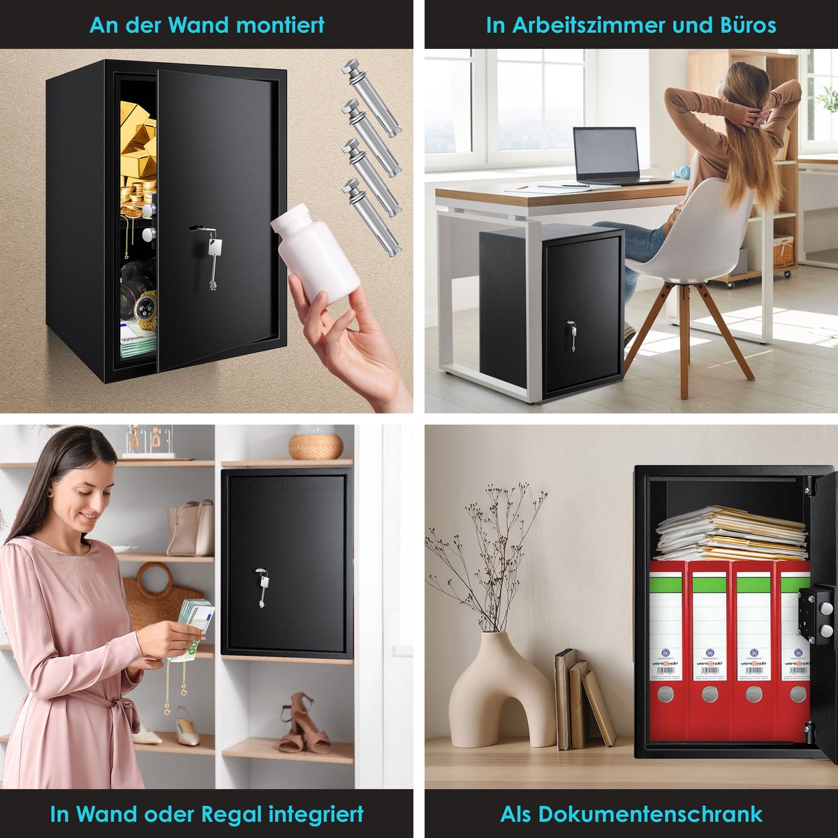 KESSER® Kluis met sleutelslot - 50x35x31cm - Zwart •