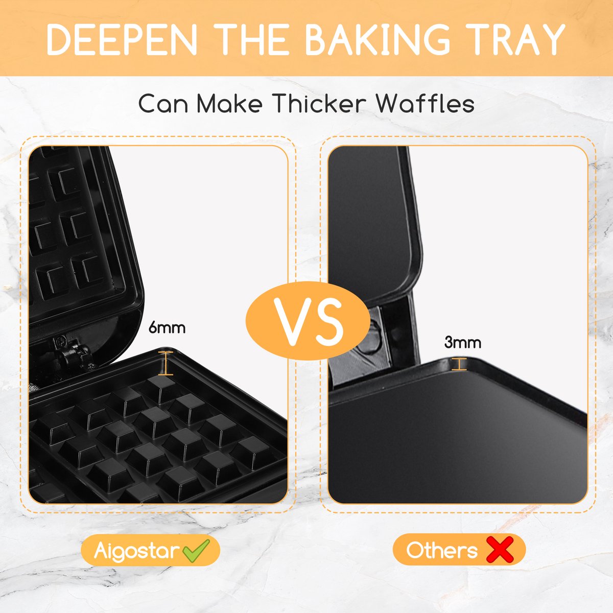 Aigostar Wafelijzer - Anti-Aanbaklaag - 750W - RVS •