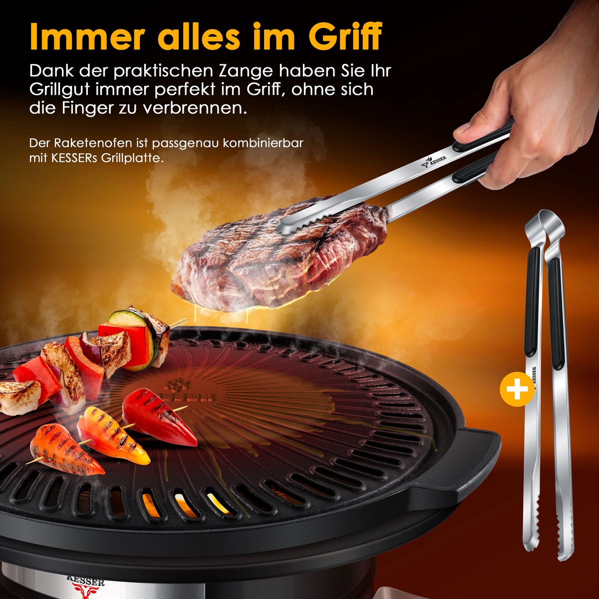 KESSER® Raket Stove - Gietijzer Grillpan - Dutch Oven - RVS - Zwart
