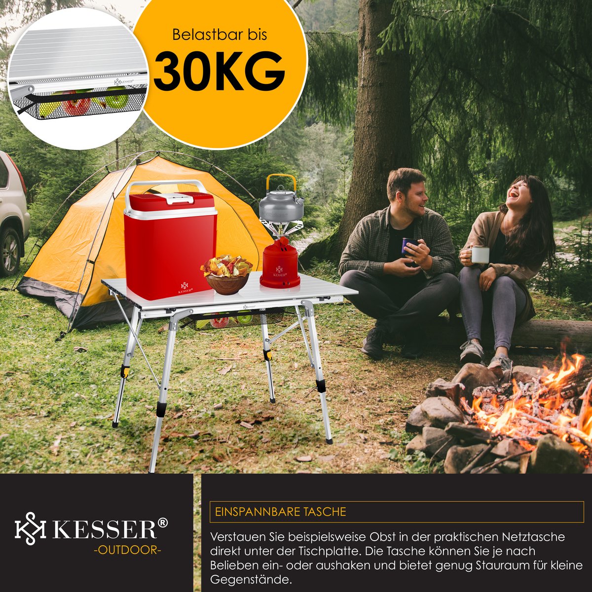 KESSER® Campingtafel inklapbare Tafel - Vouwtafel voor Buiten en Camping 90 x 53 cm - Zilver