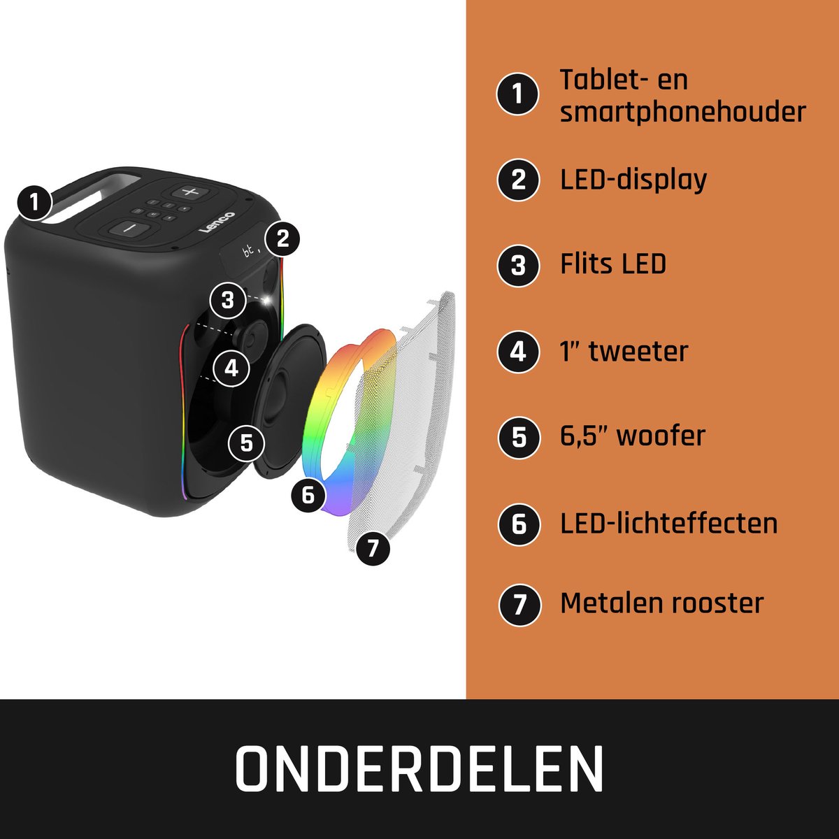 Lenco PA-100BK - Draadloze Bluetooth Party Speaker - Met Verlichting en Microfoon - Zwart •