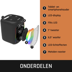 Lenco PA-100BK - Draadloze Bluetooth Party Speaker - Met Verlichting en Microfoon - Zwart •