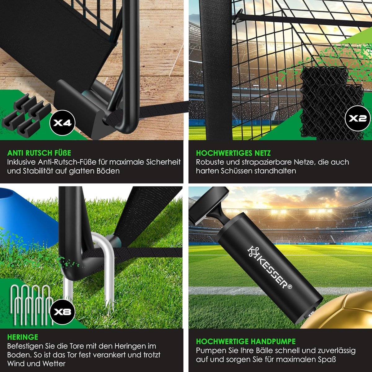 KESSER® Voetbaldoel voor kinderen - Pop-up - Set van 2 - Zwart