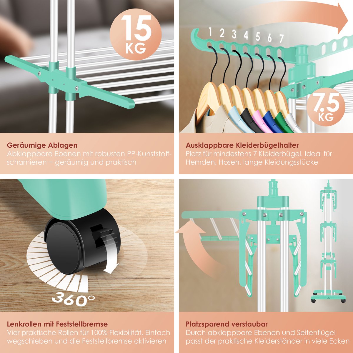KESSER® Droogrek inklapbaar - Wasrek - Wit / Mintgroen