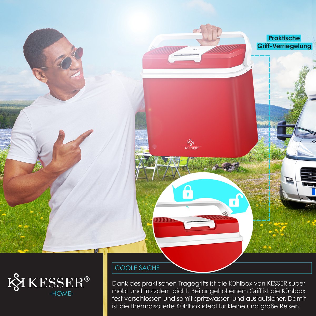 KESSER® Thermo-Elektrische Koelbox – 24L – 12V/230V – Rood •