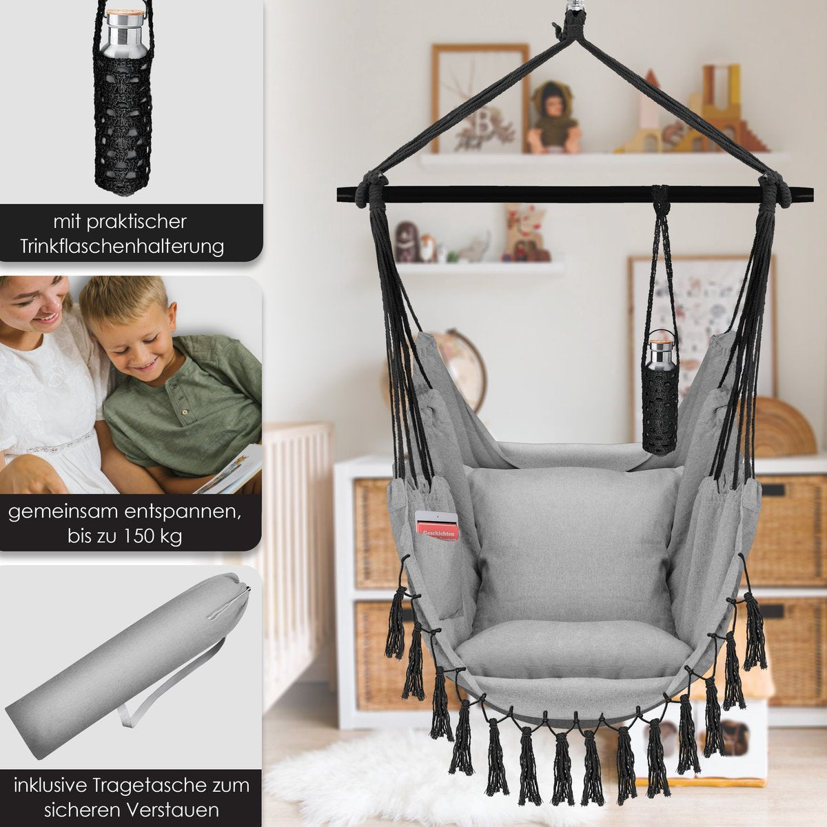 KESSER® XXL Hangstoel - 2 Kussens - Tot 150 kg - Grijs