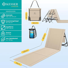 Kesser® Opvouwbare strandmat met verstelbare rugleuning, strandligstoel met draagriem, waterdichte mobiele telefoonhoes en opbergtas, ligstoel voor strand, tuin, terras, ligmat, tot 130 kg