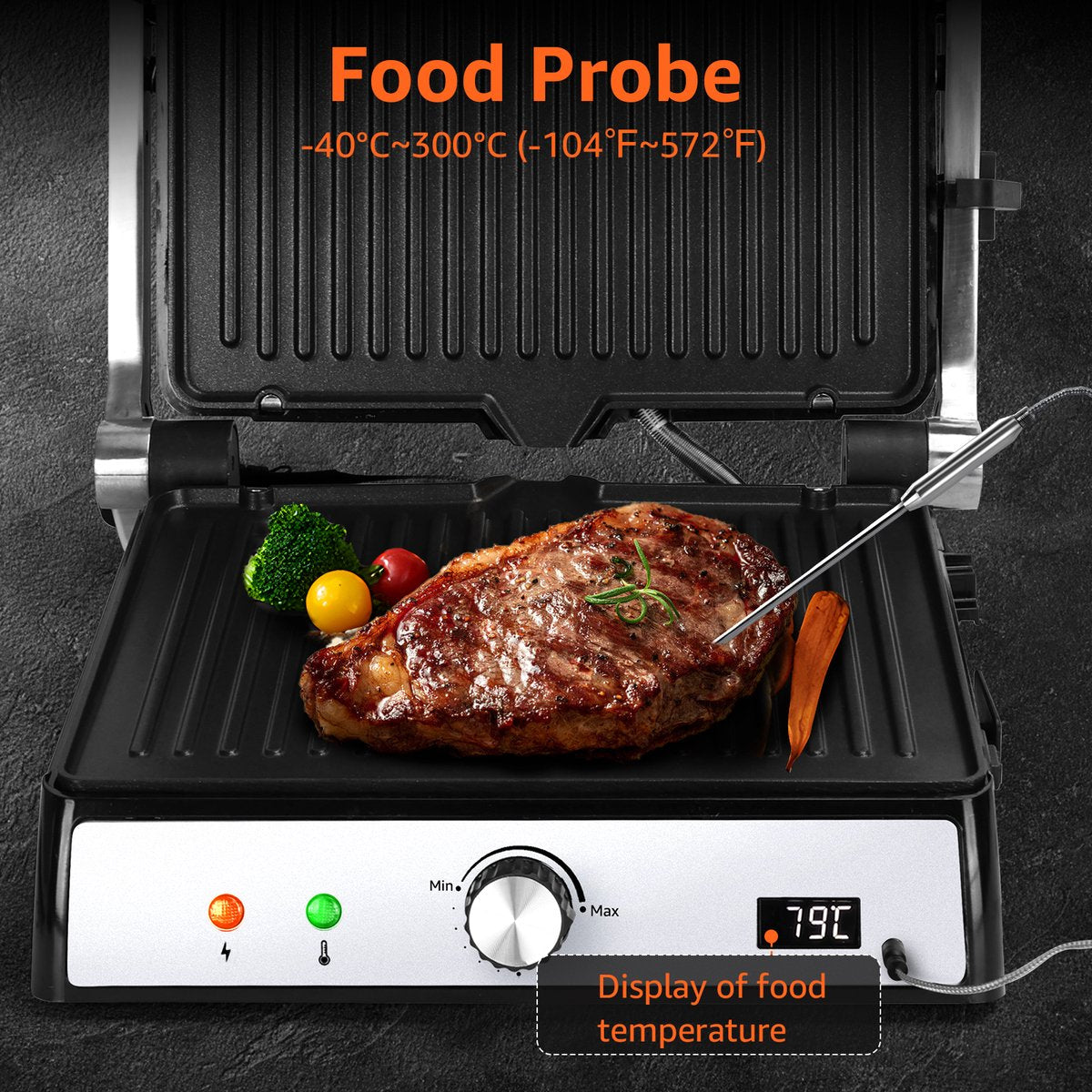 Aigostar Contactgrill - Panini Grill - Antiaanbaklaag - 2000W - Grijs