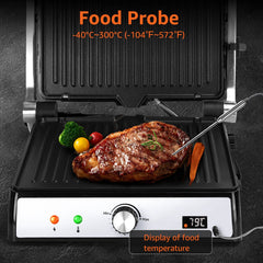 Aigostar Contactgrill - Panini Grill - Antiaanbaklaag - 2000W - Grijs