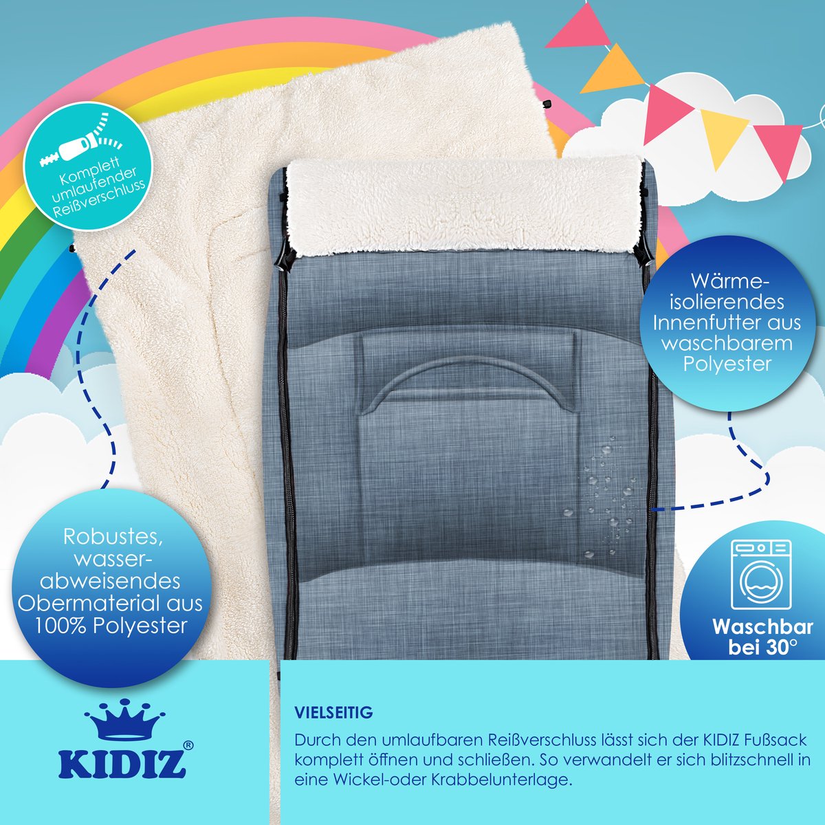 KIDIZ® Voetenzak voor Autostoeltje en Buggy - Baby Slaapzak - Jeans-Grijs