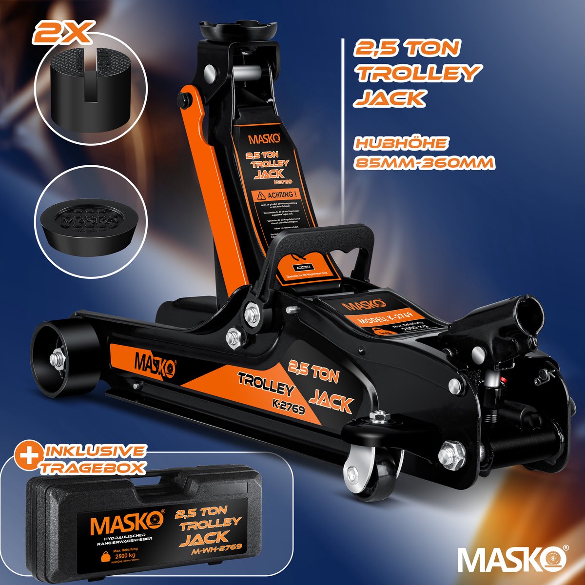 MASKO Hydraulische Autokrik - Garagekrik - 2.5 Ton - Oranje