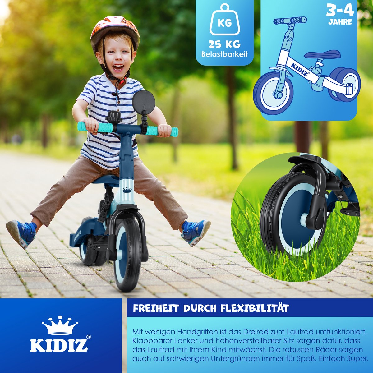 KIDIZ® Loopfiets 6in1 - Driewieler - Kinderfiets - 1-5 Jaar - Blauw