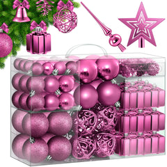 Kerstballen plastic 102-delige Kerstversiering Set - Kerstboomversiering Kerstboom Decoratie - Roze - KESSER®