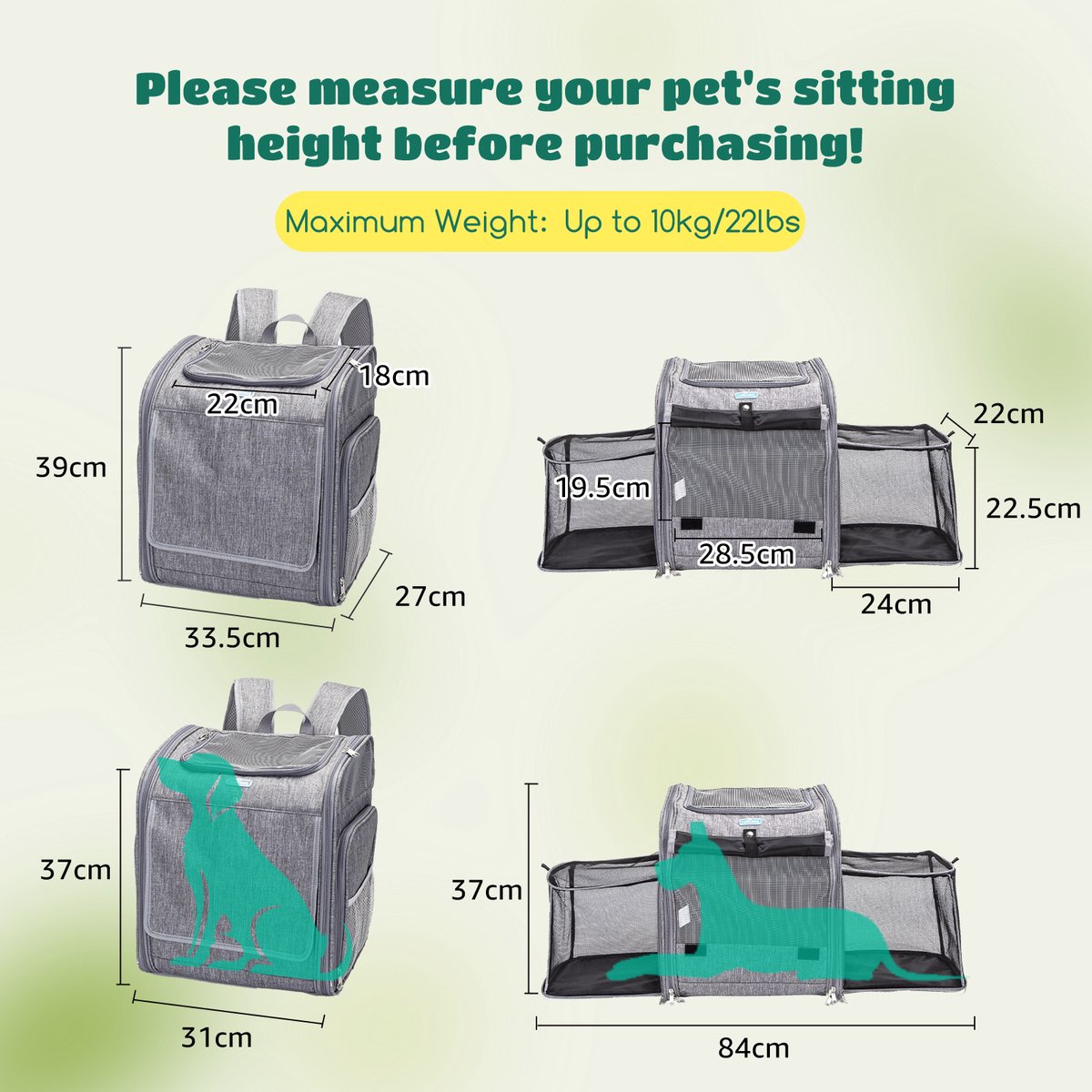 Hondenrugzak – Draagtas Hond – Reismand Kat – 33.5x27x39 cm – Nobleza