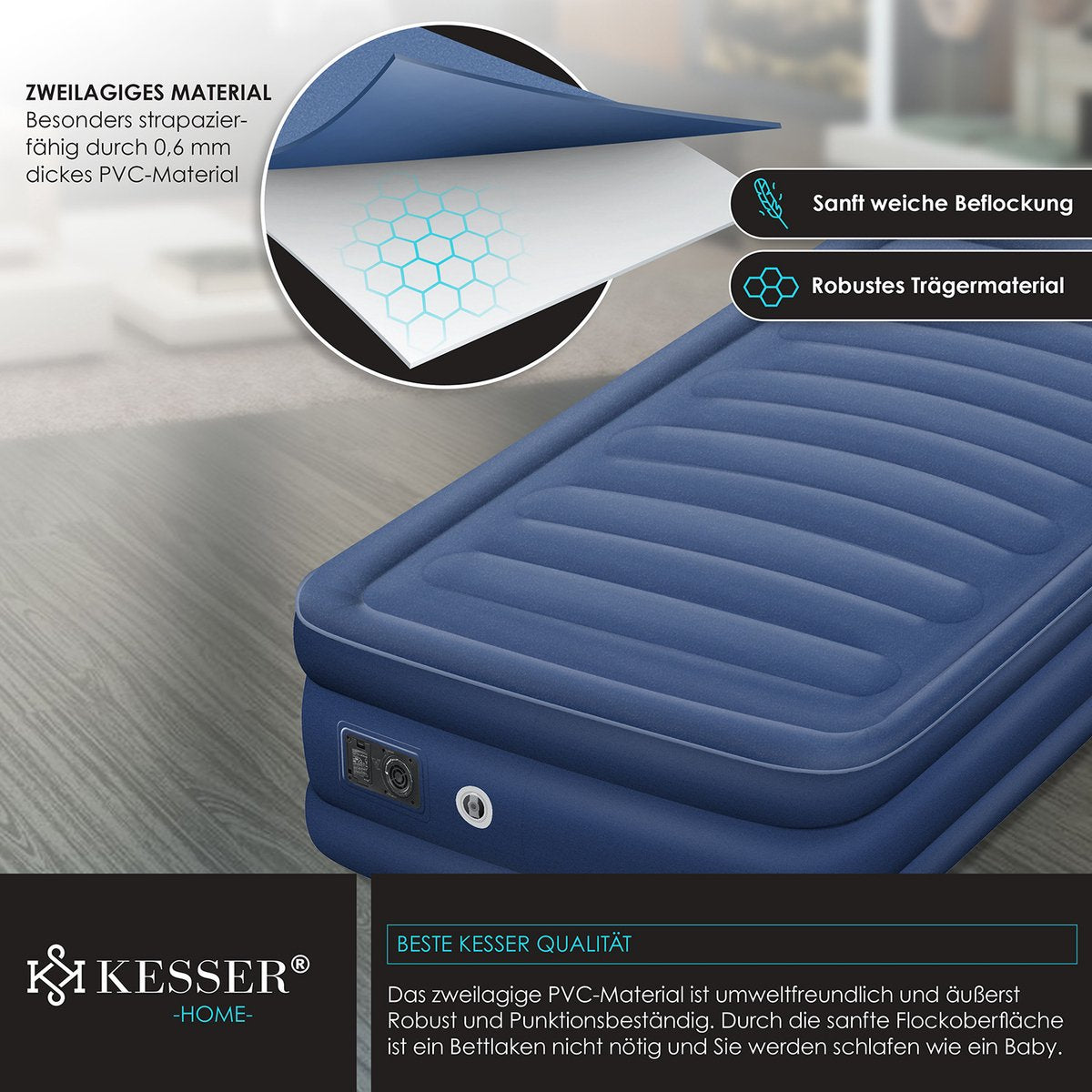 KESSER® Luchtbed - Opblaasbaar Matras - Elektrische Pomp - Blauw •