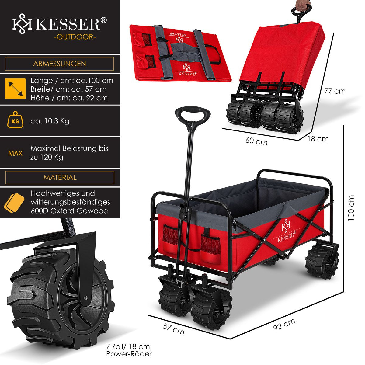 KESSER® Bolderkar - Opvouwbaar - Bolderwagen - Rood