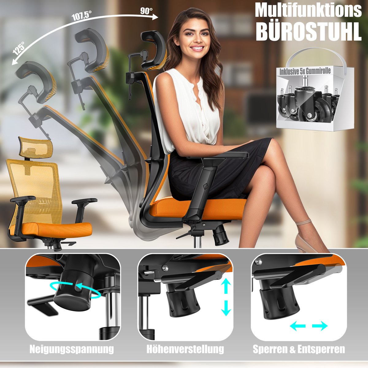 KESSER® Ergonomische Bureaustoel - Gamestoel - Office Chair - Oranje