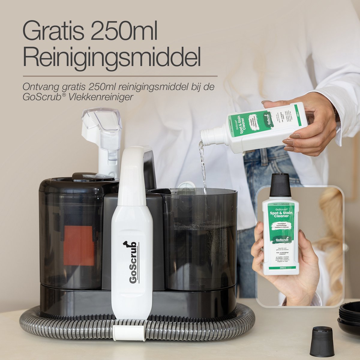 GoScrub® Professionele Tapijtreiniger – Vlekkenreiniger & Bank Reiniger – Voor Bank, Auto, Matras – Inclusief Schoonmaakmiddel – Reinigingsmachine - Zetelreiniger