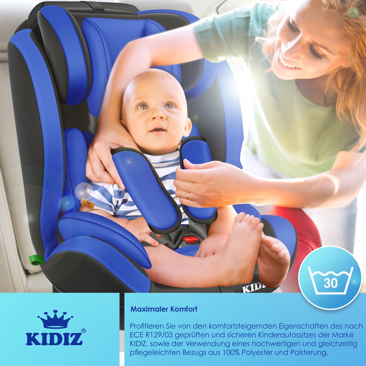 KIDIZ® Autostoeltje - 5-punts veiligheidsgordel - Blauw