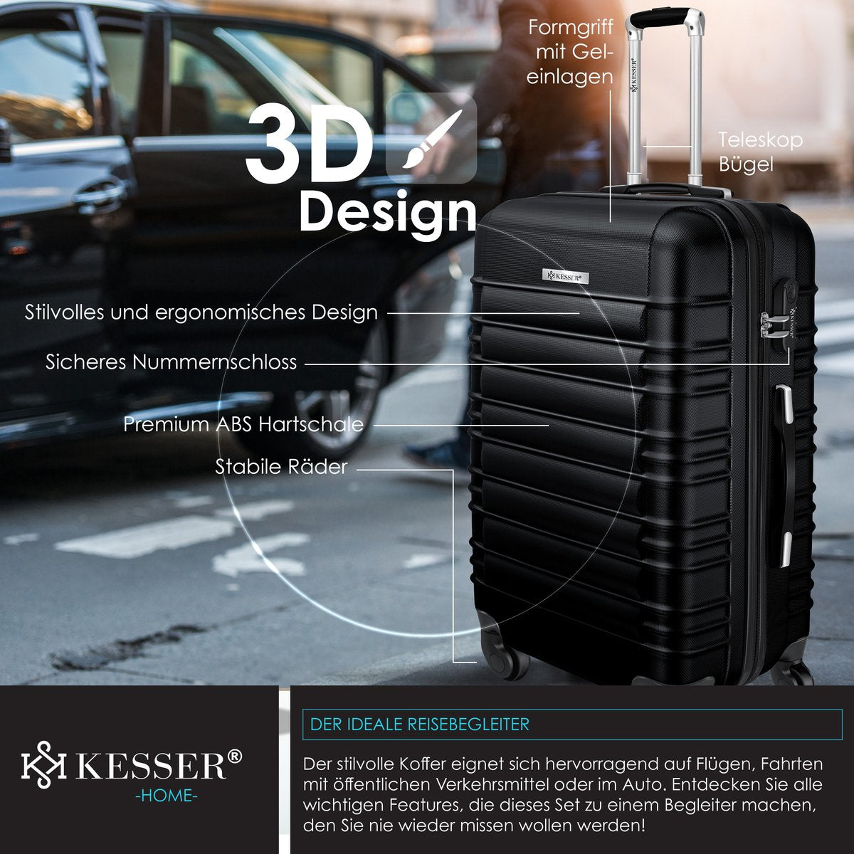 KESSER® Reiskoffer - 84L - ABS - Zwart