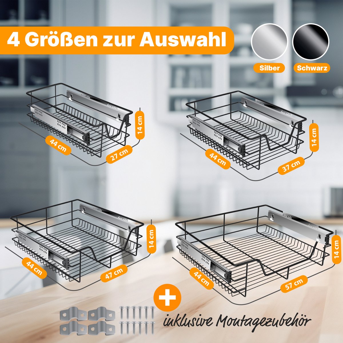 KESSER® Keukenlade / Telescopische lade / Keukenkast / Mand uittrekbaar / Kast uittrekbaar / Volledig uittrekbaar / Lade - 1x 50cm - Zwart
