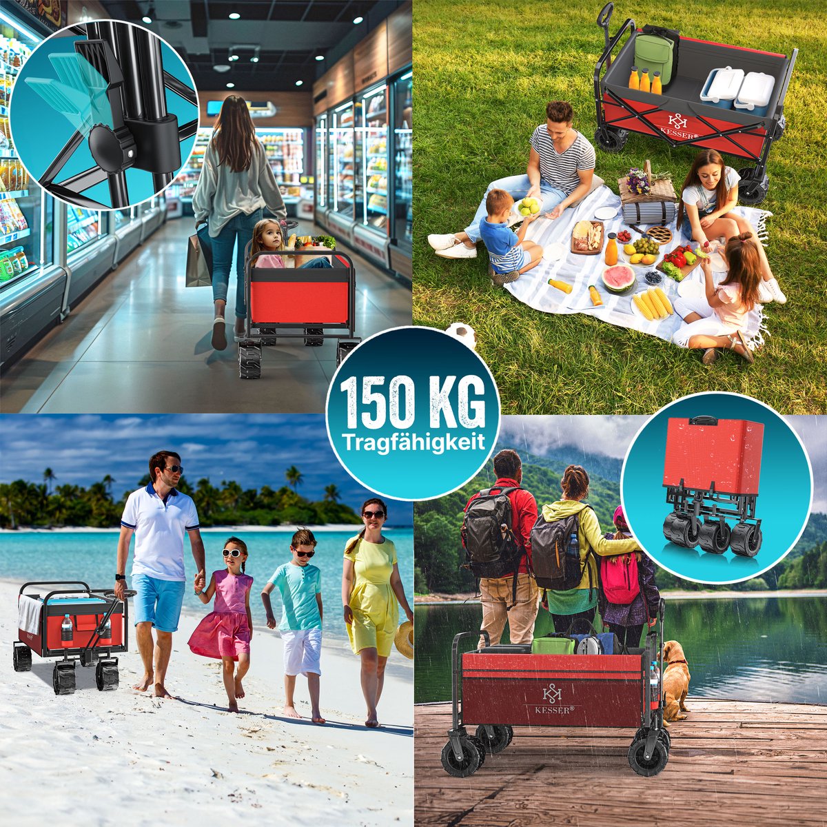 KESSER® Bolderkar - Opvouwbaar - Bolderwagen - Rood