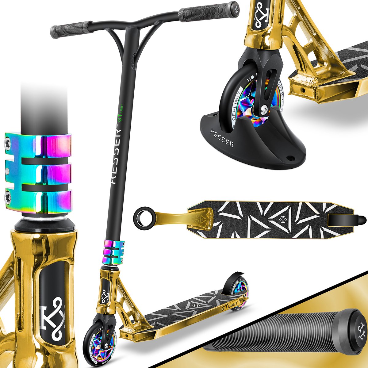 KESSER® Stuntstep GT-Limit 360° voor Volwassenen en Kinderen - Step met Standaard ABEC 9 Kogellagers, 110 mm PU Wielen Stunt Scooter - Goud