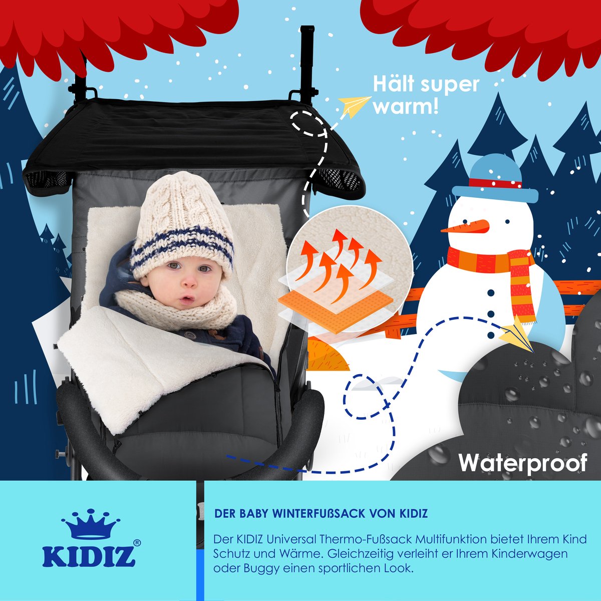 KIDIZ® Voetenzak voor Autostoeltje en Buggy met Ritssluiting - Baby Slaapzak Deken voor Maxi-Cosi & Wandelwagen / Kinderwagen - Antraciet •
