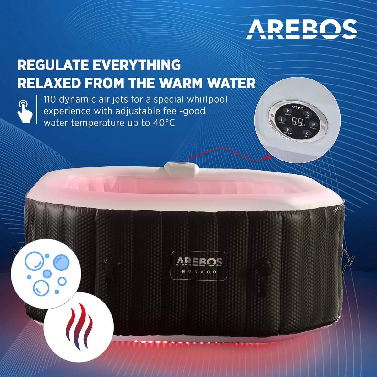 AREBOS Bubbelbad Voor 4 personen - Hottub - met Accessoires - met LED