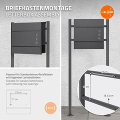 Brievenbusstandaard 50 cm x 120 cm antraciet roestvrij staal ML design