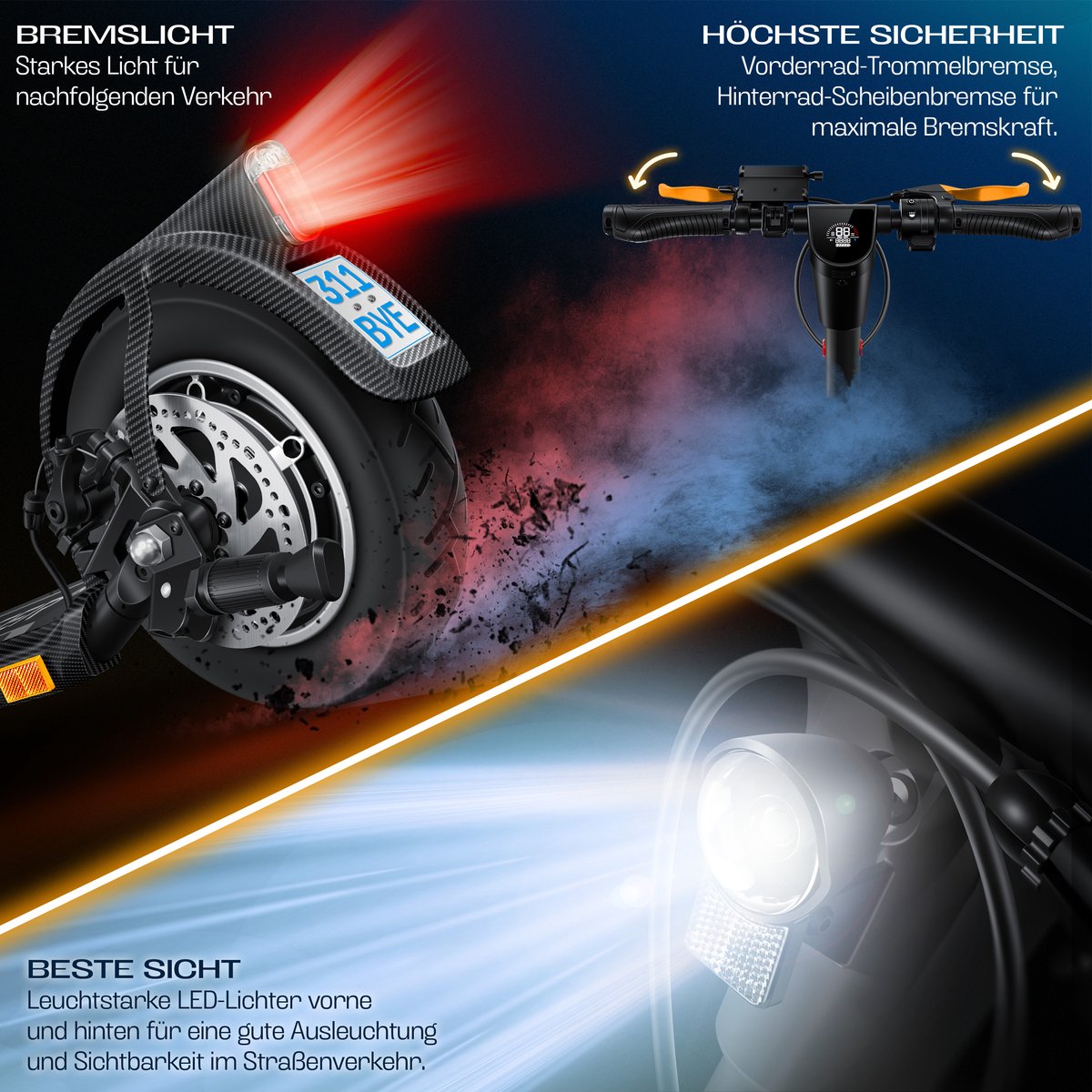 KESSER® Elektrische Step 10" E-Scooter Max. 25km/h - Electrische Scooter Bereik ±40km Opvouwbare 450W E-Step 10ah max. belasting tot 120 kg - Carboon