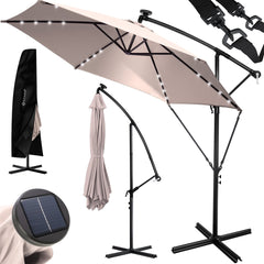 KESSER® Zweefparasol met voet - LED - Ø3.5m - 360° Draaibaar  - Taupe