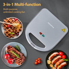 Aigostar 301IO Grace - Tosti ijzer - 3 in 1 Wafelijzer - Tosti Apparaat - Contact Grill - 750W - Grijs