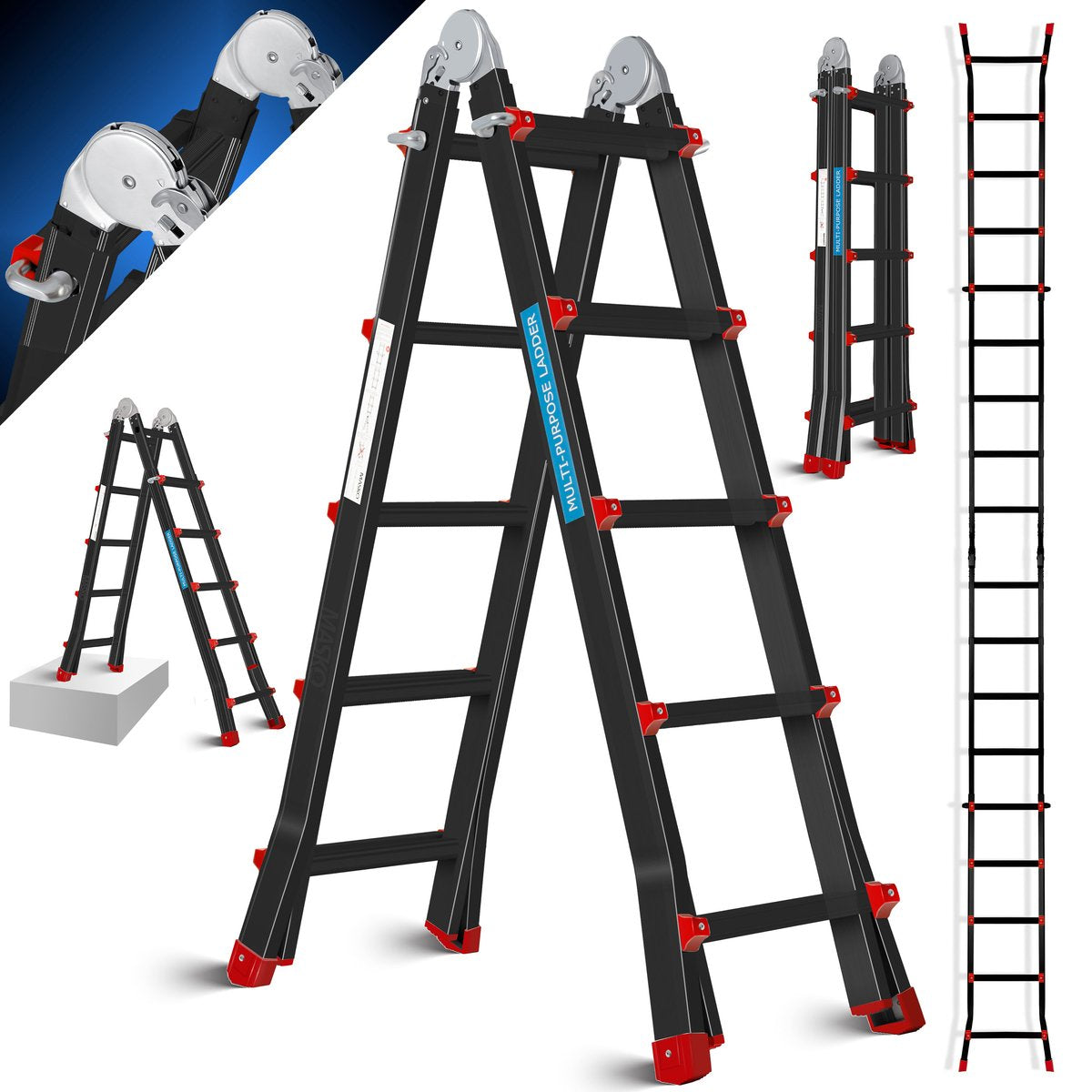MASKO® Multifunctionele ladder - Vouwladder - 4x5 Treden - Zwart