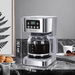 Taylor Swoden Pewter - Koffiezetapparaat - Filterkoffie - 1.5L/ 12 Kopjes - met Glazen Kan - Instelbare Koffie Sterkte - 950W - RVS