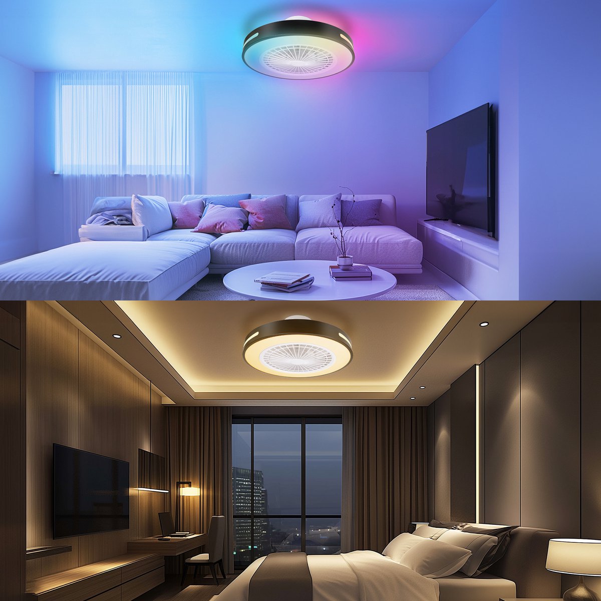 Aigostar 10R2R - Plafonniere met ventilator - LED RGBW - Ø 50cm - 6 Standen - Dimmer - Afstandsbediening - Plafondventilator - 55W - Zwart •