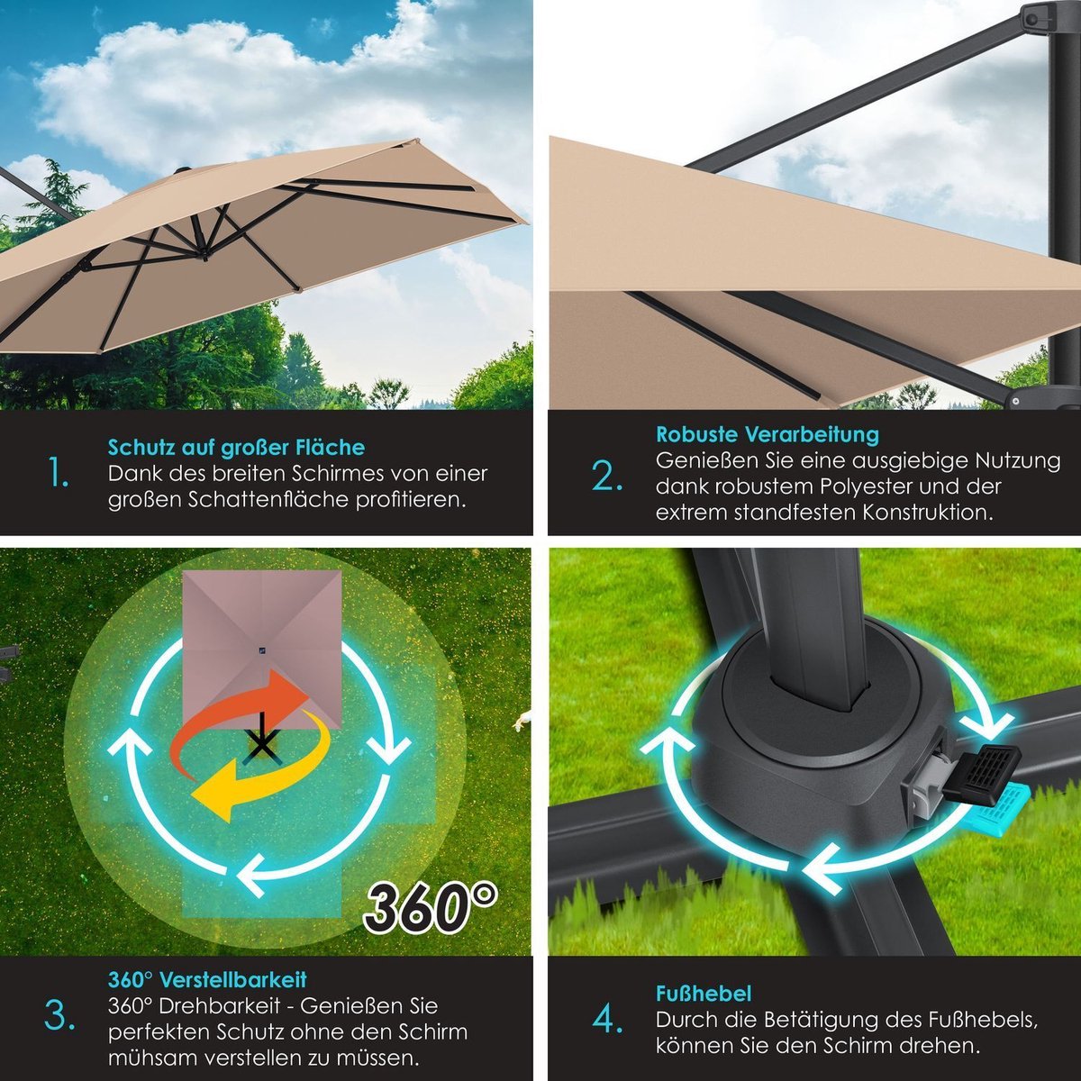 KESSER® Parasol Zwenkparasol SUN XL 300 x 300 cm incl. hoes + windbescherming draaibaar kantelbaar marktparasol groot 360° draaibaar tuinparasol met zwengel zonwering UV50+