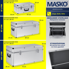 Masko® Opbergkist - Set van 3 - Aluminium Opbergbox - Zilver