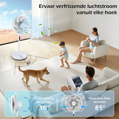 Aigostar Aria - Stille Statiefventilator - Ventilator Staand - Stil & Energiezuinig - Met Afstandsbediening - 9 Snelheden - In Hoogte Verstelbaar - Wit