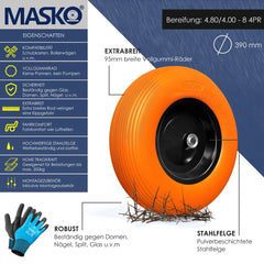 MASKO® Kruiwagenwiel Massief - 4.80/4.00-8 Ø 390mm - Oranje