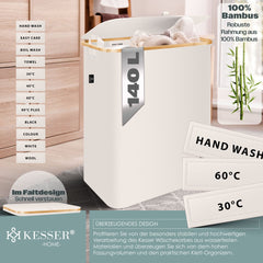 Wasmand 3 vakken - Met deksel - 140 Liter - Beige - KESSER®