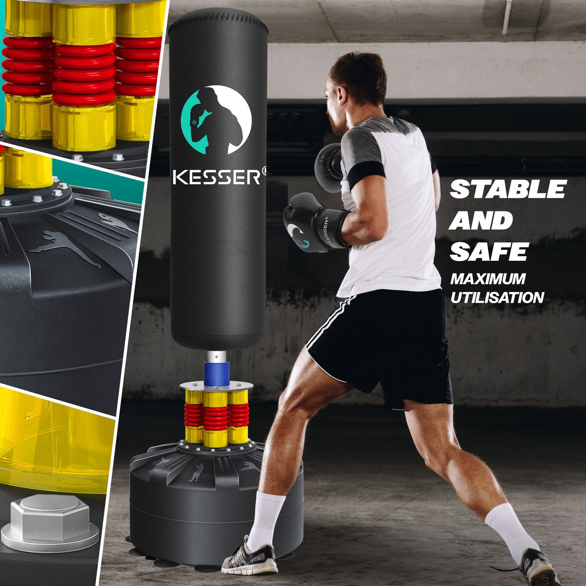 KESSER® Staande Bokszak - Bokspaal met Zuignapbodem - Zwart