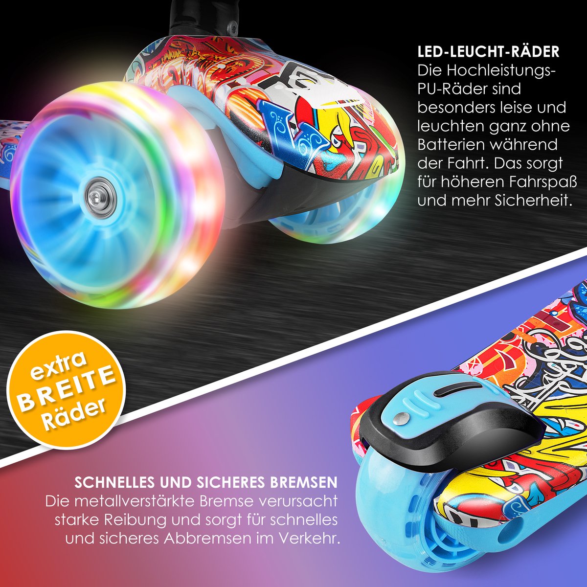 KIDIZ® Kinderstep - Opvouwbaar - Verstelbaar - City Scooter - Graffiti •