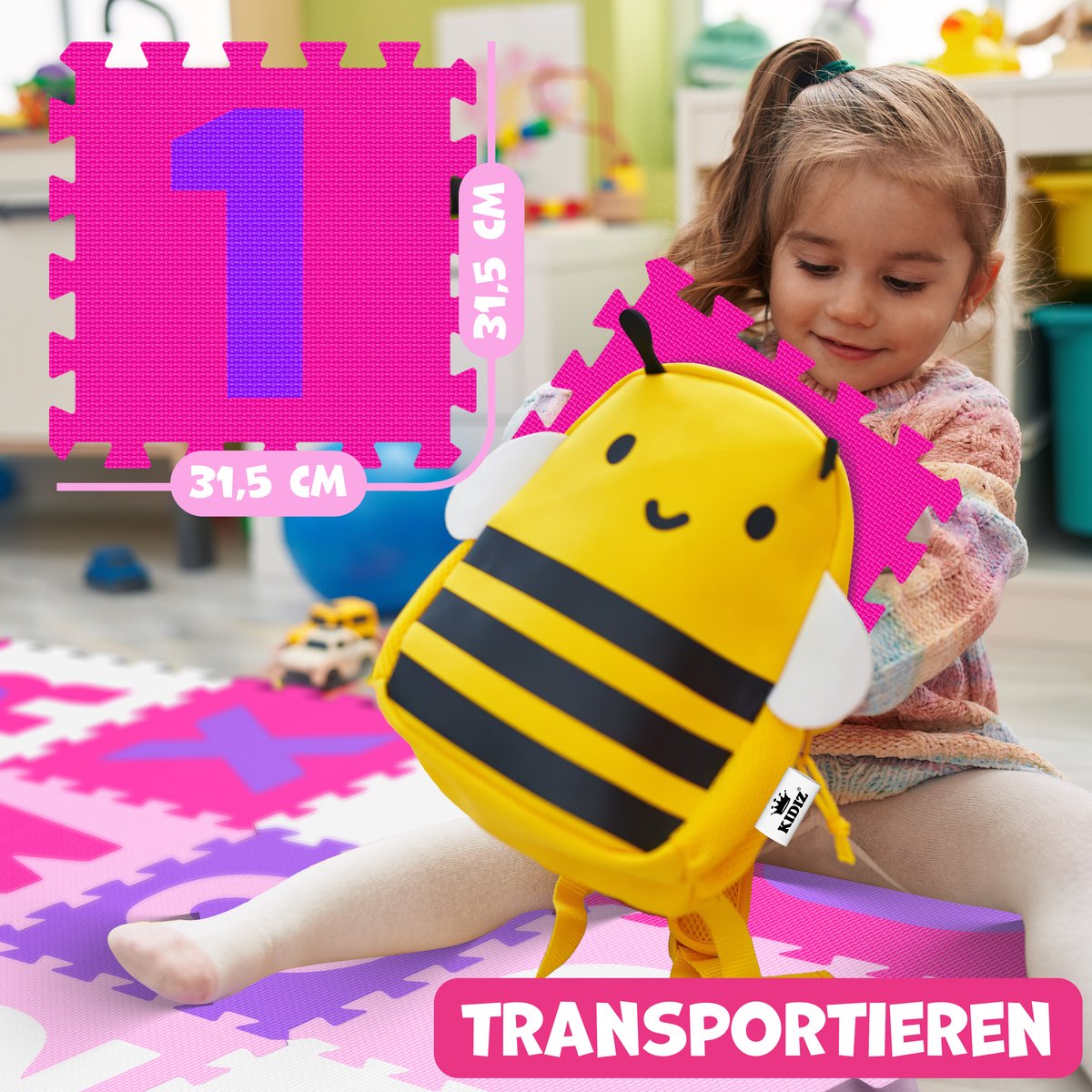 KIDIZ® 86-Delige Puzzelmat Speeltapijt Schuimmat Kindertapijt, Puzzel Cijfers en Letters Beschermende Mat - Roze