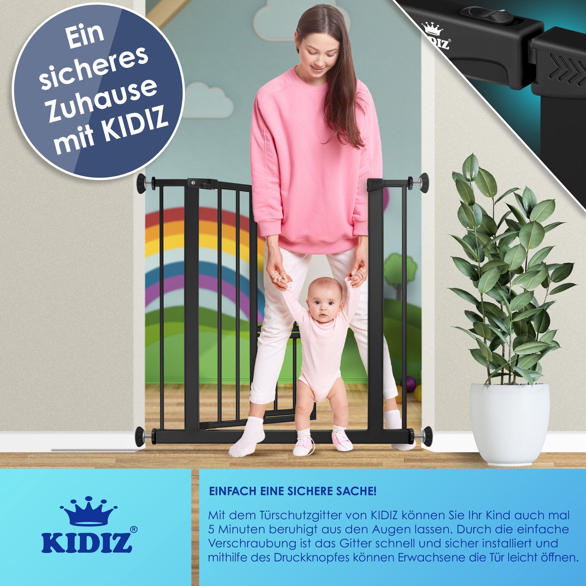 KIDIZ® Traphekje zonder boren - Veiligheidshekje - 74-87cm - Zwart