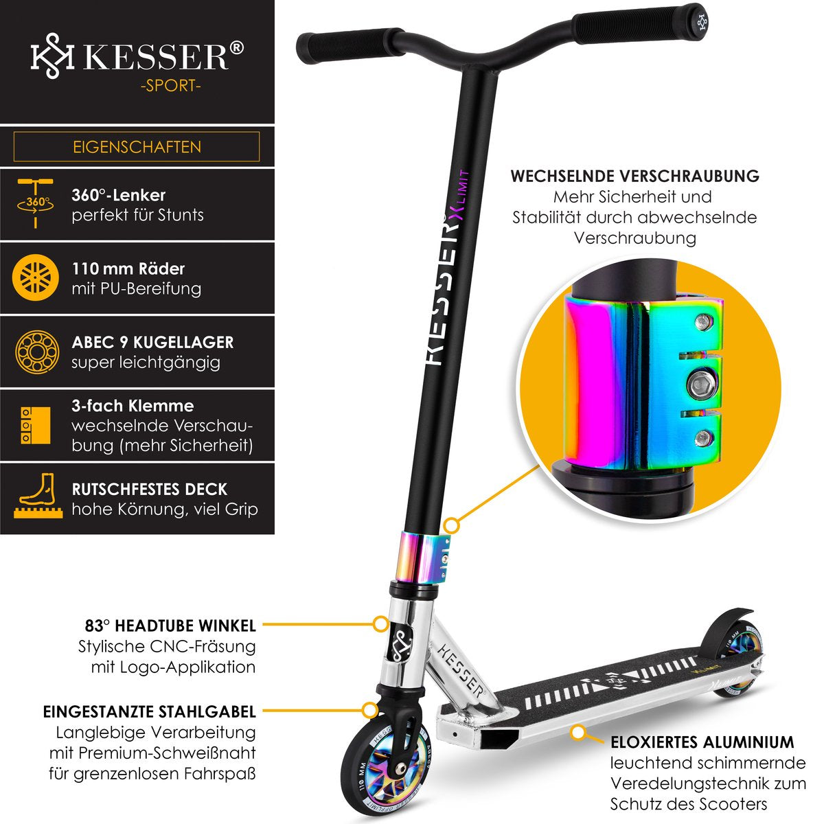 KESSER® Stuntstep voor Volwassenen en Kinderen - Kinderstep - Zilver